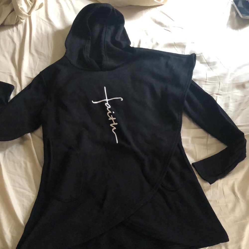 Faith Script Hooded Pullover Sweatshirt - Black goth Y2K grunge Size Medium